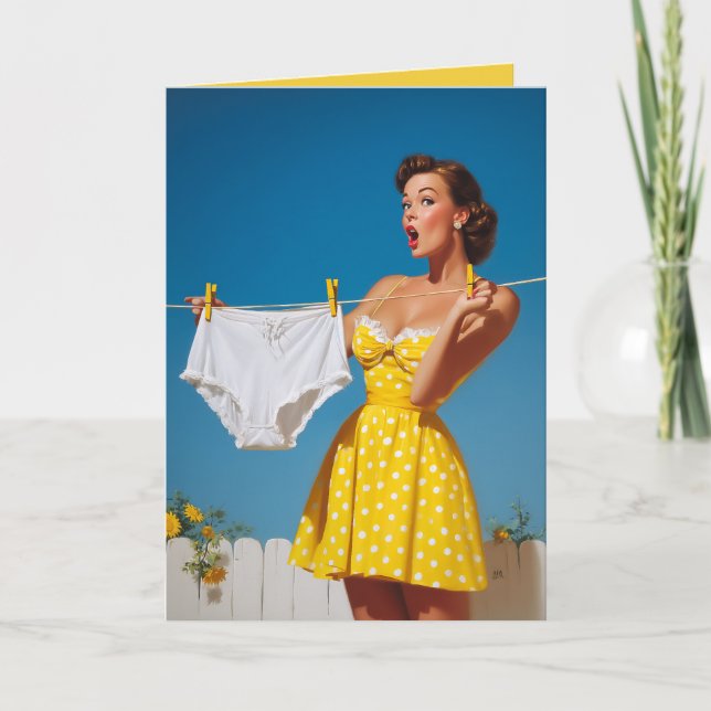  Playful Retro Laundry Day Surprise Card (Front)
