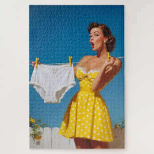Playful Retro Laundry Day Surprise Jigsaw Puzzle