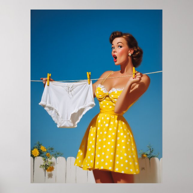  Playful Retro Laundry Day Surprise Poster (Front)