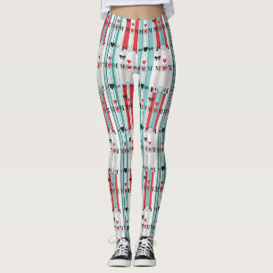 Playful Retro Mum with Hearts & Turquoise Stripes Leggings