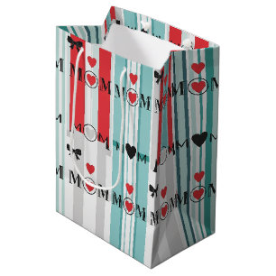 Playful Retro Mum with Hearts & Turquoise Stripes Medium Gift Bag
