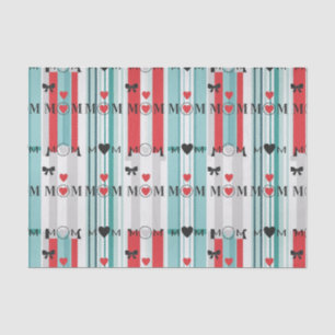 Playful Retro Mum with Hearts & Turquoise Stripes Tissue Paper
