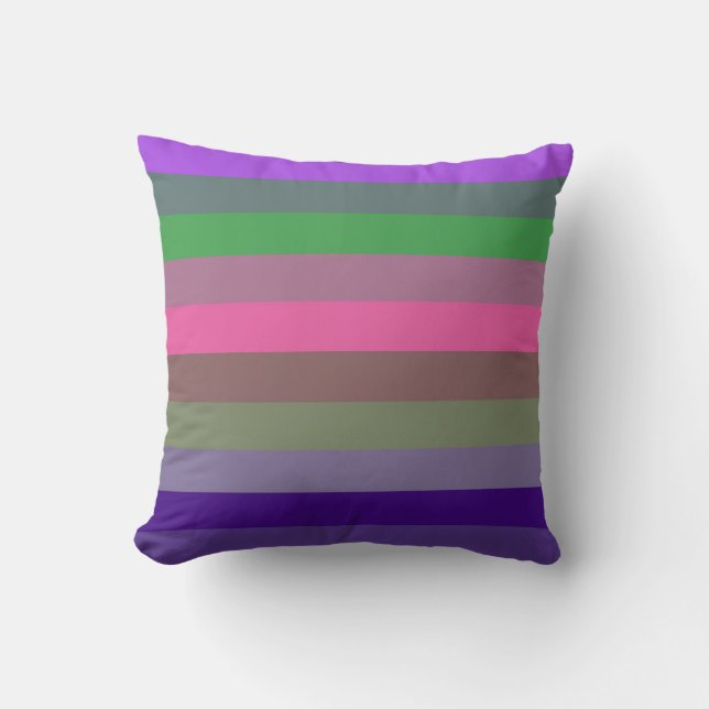 Playful Retro Pop Purple & Green Stripe Pattern Cushion (Front)