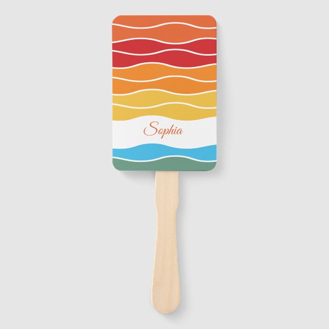 Playful Retro Rainbow Stripes for Custom Product Hand Fan (Front)