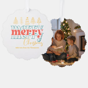 Playful Retro Scribbles Merry Christmas Keepsake Tree Decoration Card