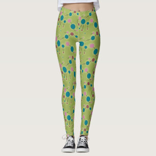 Playful Retro Small Molecules Universe Blue Green Leggings