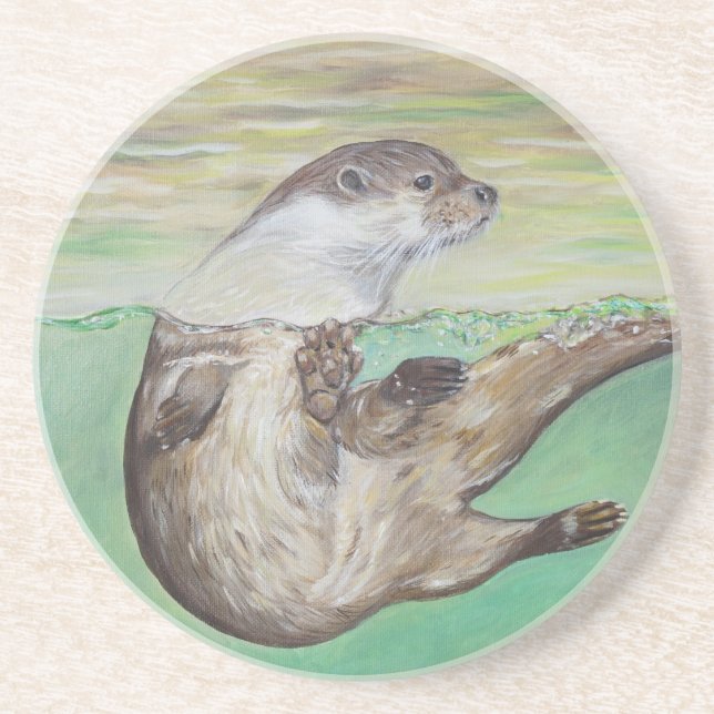 Playful River Otter Painting Coaster (Front)