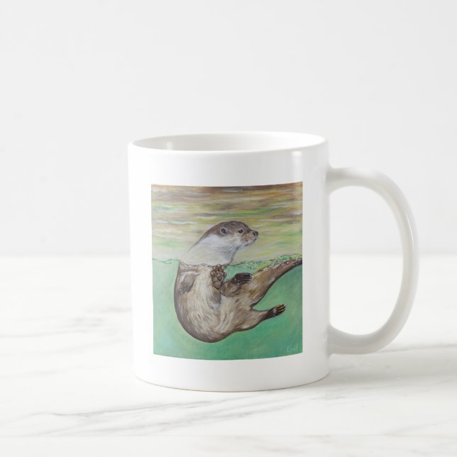 Playful River Otter Painting Coffee Mug (Right)