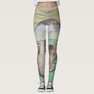 Playful River Otter Painting Leggings
