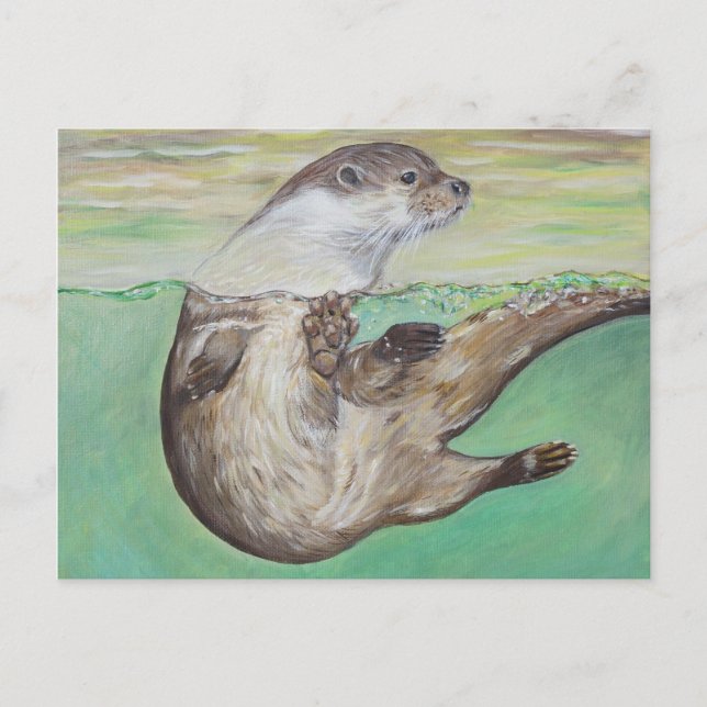 Playful River Otter Painting Postcard (Front)