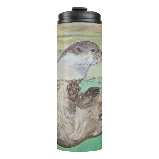 Playful River Otter Painting Thermal Tumbler (Front)