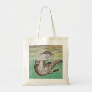 Playful River Otter Painting Tote Bag
