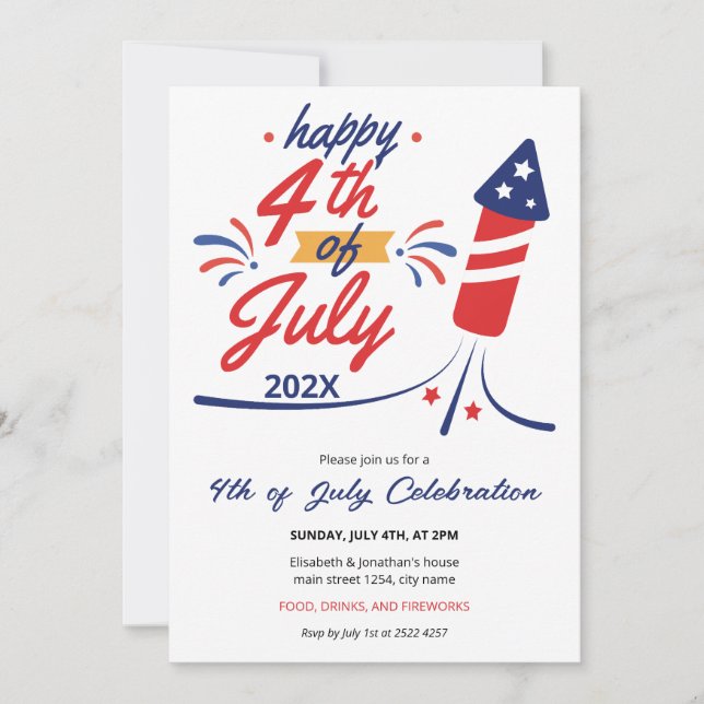 Playful Rocket 4th of July  Invitation (Front)