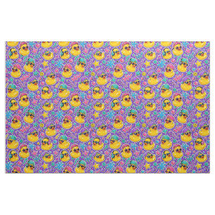 Playful Rubber Duck Pattern with Colourful Stars a Fabric
