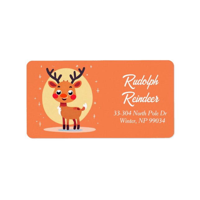 Playful Rudolph Reindeer Return Address Label (Front)