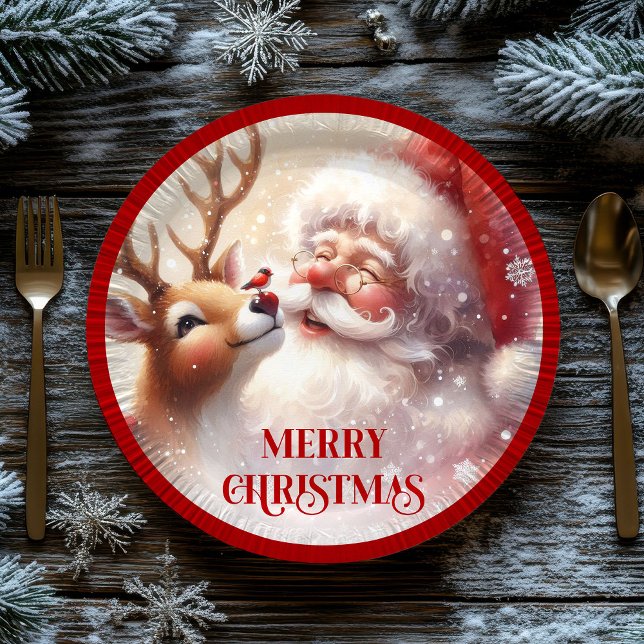 Playful Santa and Red Nose Rudolph Paper Plates (Playful Santa and Red Nose Rudolph Paper Plates)