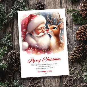 Playful Santa And Rudolph Christmas Cheer Greeting Holiday Card