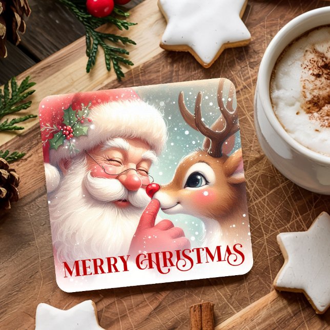Playful Santa and Rudolph Festive Drink Coasters (Playful Santa and Rudolph Festive Drink Coasters)