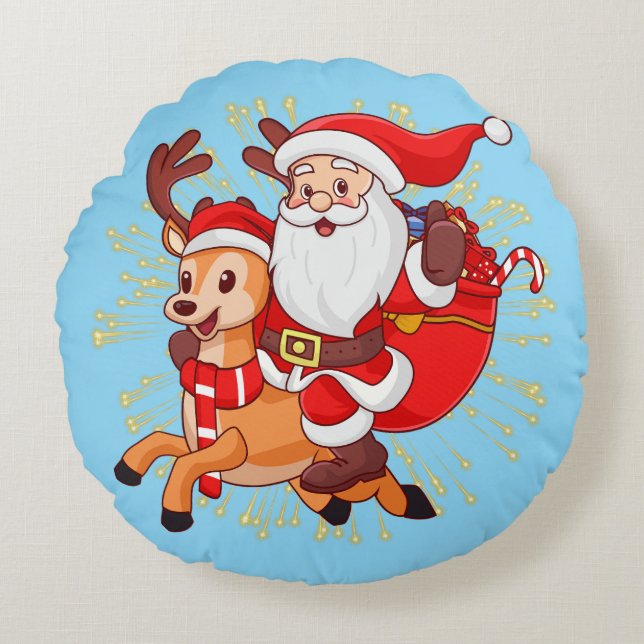 **"Playful Santa Claus Design – Fun and Festive Ch Round Cushion (Front)