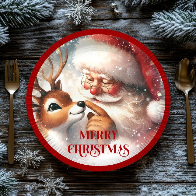 Playful Santa Rudolph Cartoon Christmas Plates (Playful Santa Rudolph Cartoon Christmas Plates)