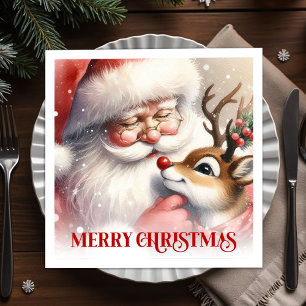 Playful Santa Rudolph Holiday Dinner Napkins