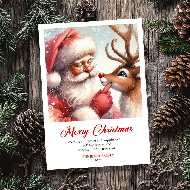 Playful Santa With Rudolph Laughing Christmas Card (Playful Santa With Rudolph Laughing Christmas Card)