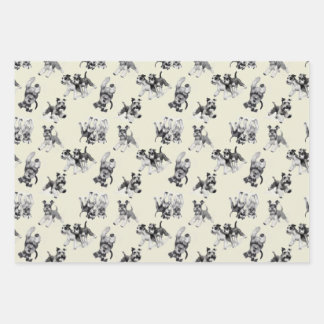 Playful Schnauzer Dog Pattern Wrapping Paper Sheet