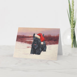 Playful Scottie Santa in Snow Holiday Card