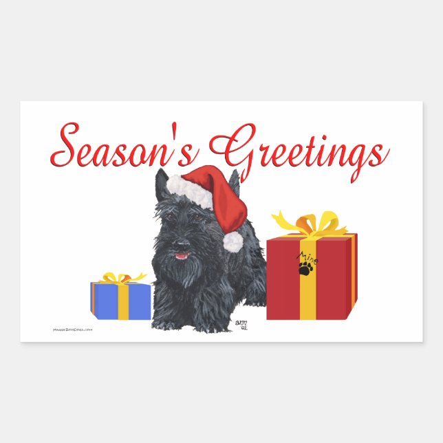 Playful Scottish Terrier Greetings Rectangular Sticker (Front)
