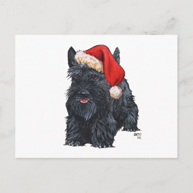 Playful Scottish Terrier Santa Holiday Postcard (Front)