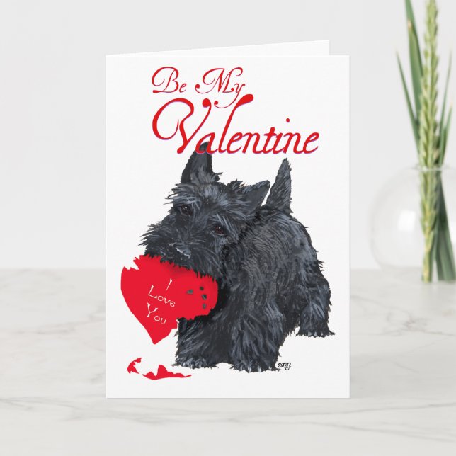 Playful Scottish Terrier Valentine Card (Front)