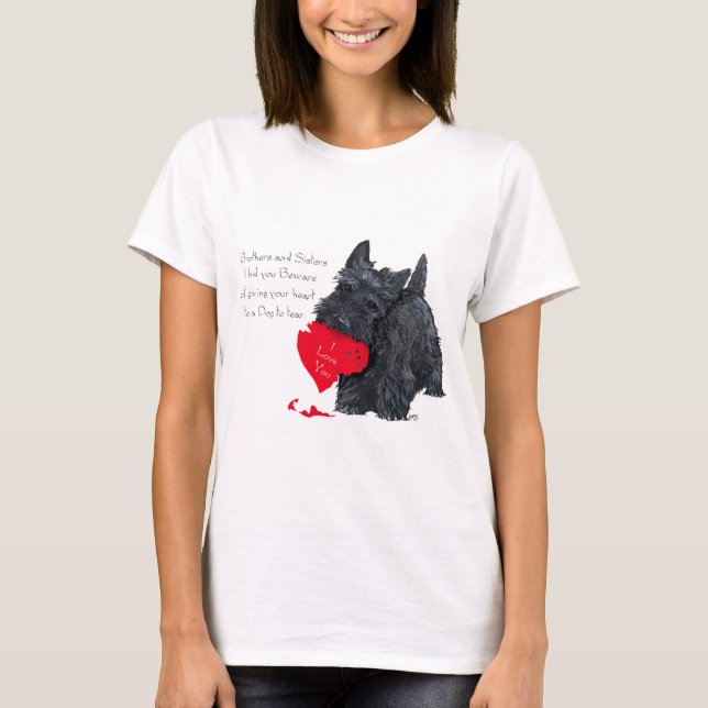 Playful Scottish Terrier Valentine Lament T-Shirt (Front)