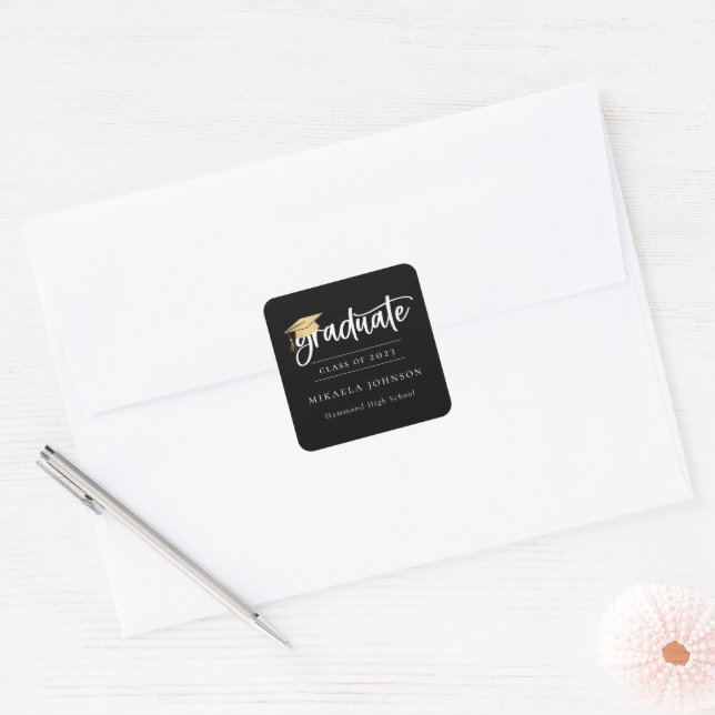Playful Script Graduation Square Sticker (Envelope)