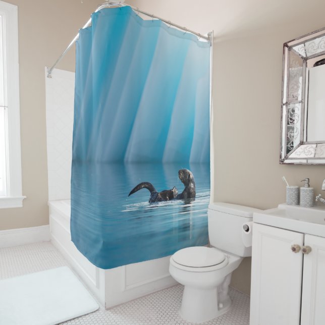 Playful Sea Otter Shower Curtain (In Situ)