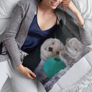 Playful Sea Otters with Ball Toy Photo Decorative Cushion