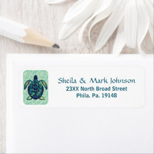 Playful Sea Turtle Mosaic Coastal Art Design Return Address Label