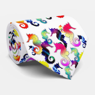 Playful Seahorse Graphics in Rainbow Colours Tie