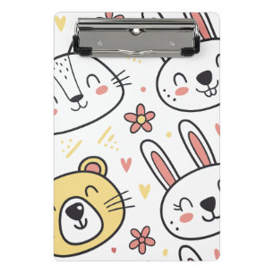 Playful Seamless Pattern with Cute Cartoon Animals Mini Clipboard