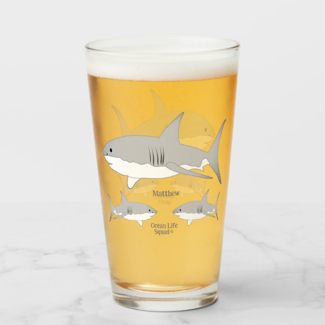 Playful Shark Family Ocean Life Squad Illustration Glass (Front Filled)