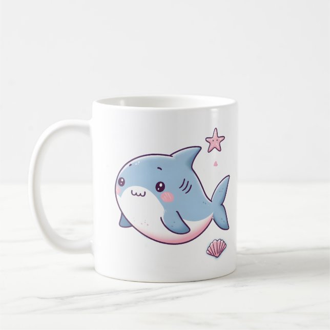 Playful Shark with Bold Ocean Charm Coffee Mug (Left)