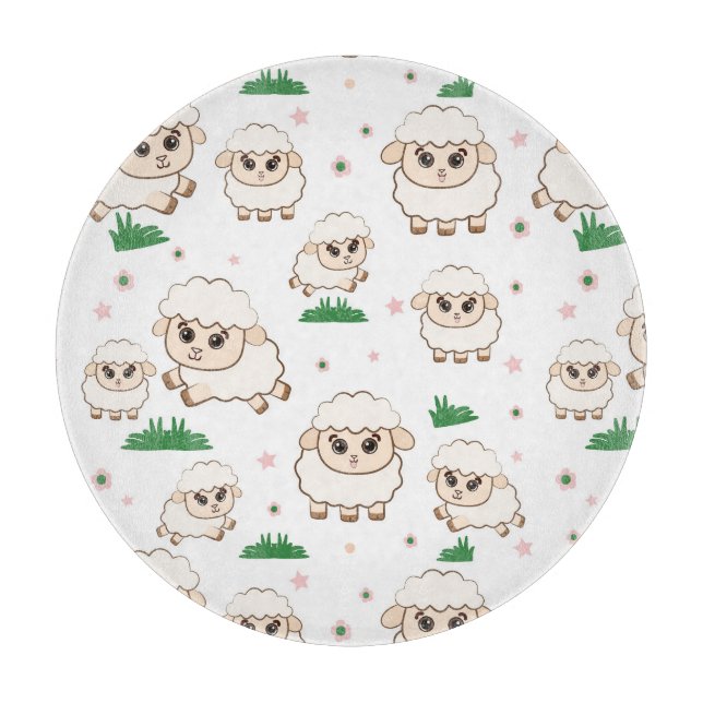 Playful Sheep Pattern Cutting Board (Front)