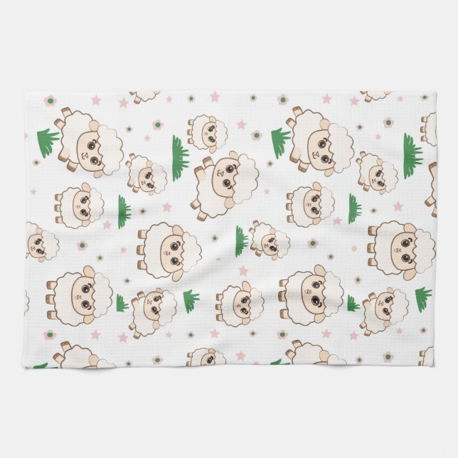 Playful Sheep Pattern Tea Towel (Horizontal)