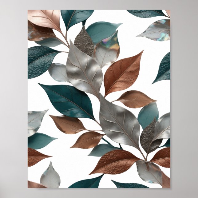 Playful Silver 3D LEAVES PATTERN Text Design Poster (Front)