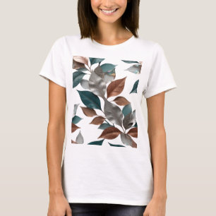 Playful Silver 3D LEAVES PATTERN Text Design T-Shirt