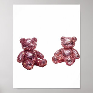 Playful Silver DIAMOND TEDDY BEARS Quote Design Poster