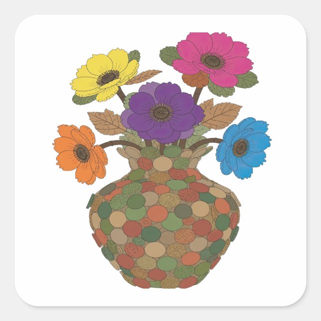 Playful Silver FLOWERS IN Square Sticker (Front)