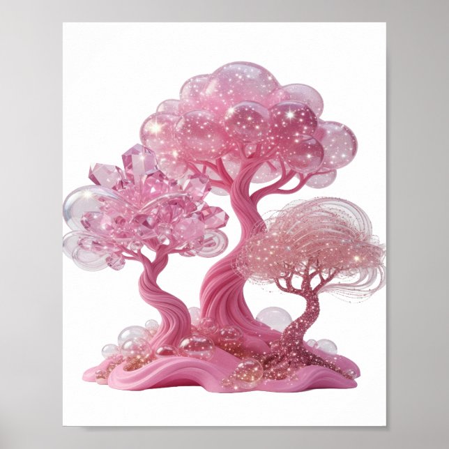 Playful Silver PINK CRYSTAL TREE Print (Front)