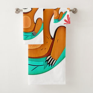 Playful Sloth Hanging from a Tree Bath Towel Set