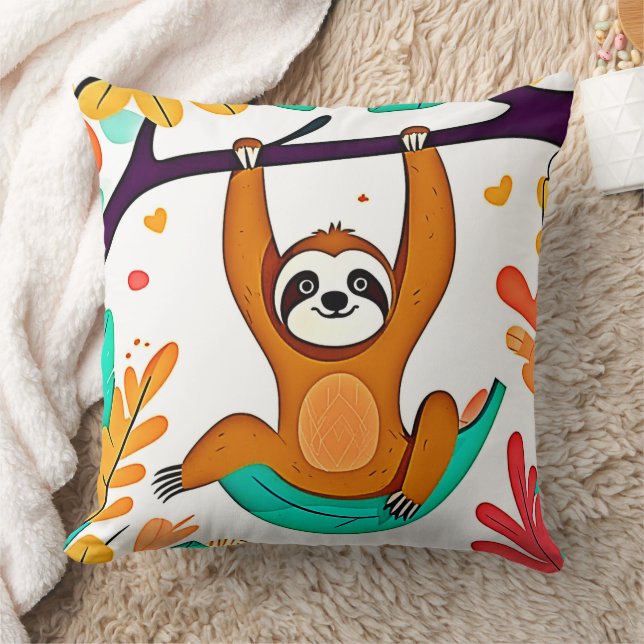 Playful Sloth Hanging from a Tree Cushion (Blanket)