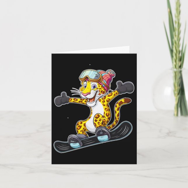 Playful Snowboarding Leopard With Goggles  Card (Front)